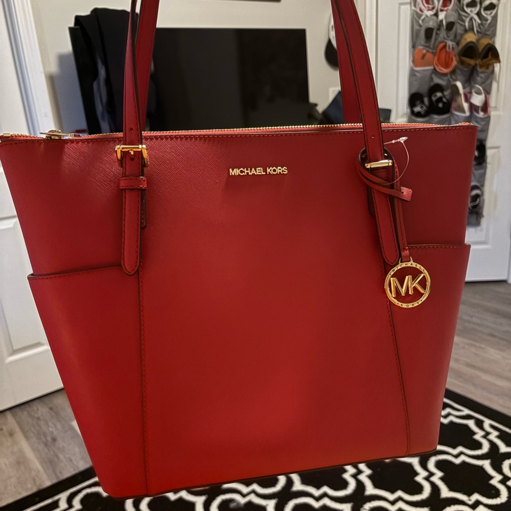 MK Large Tote Bag; Red with Gold Hardware NEVER WORN